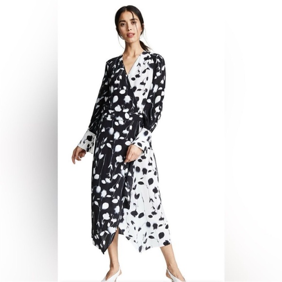 Equipment Black and White Floral Long Sleeve Dress, US2